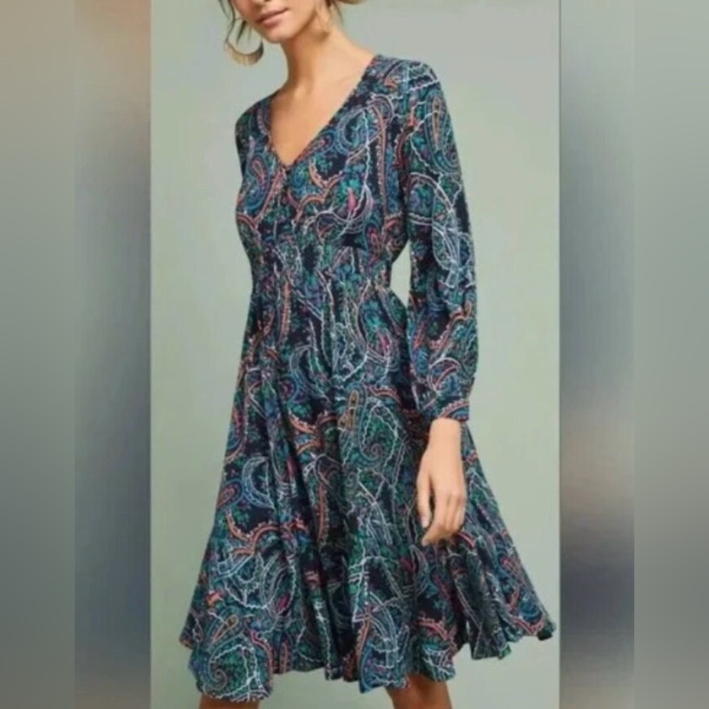 Maeve Paisley Midi Dress Women’s SP Petite Long Sleeve V-Neck